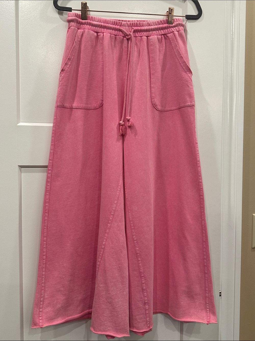 Easel Pink Mineral Washed Wide Leg Pants, Size Small